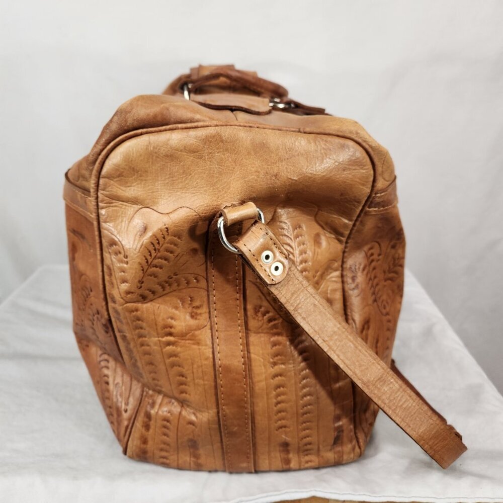 Force Ten West Authentic Handmade Leather Large Duffle Bag Vtg  British Tan - Picture 4 of 12